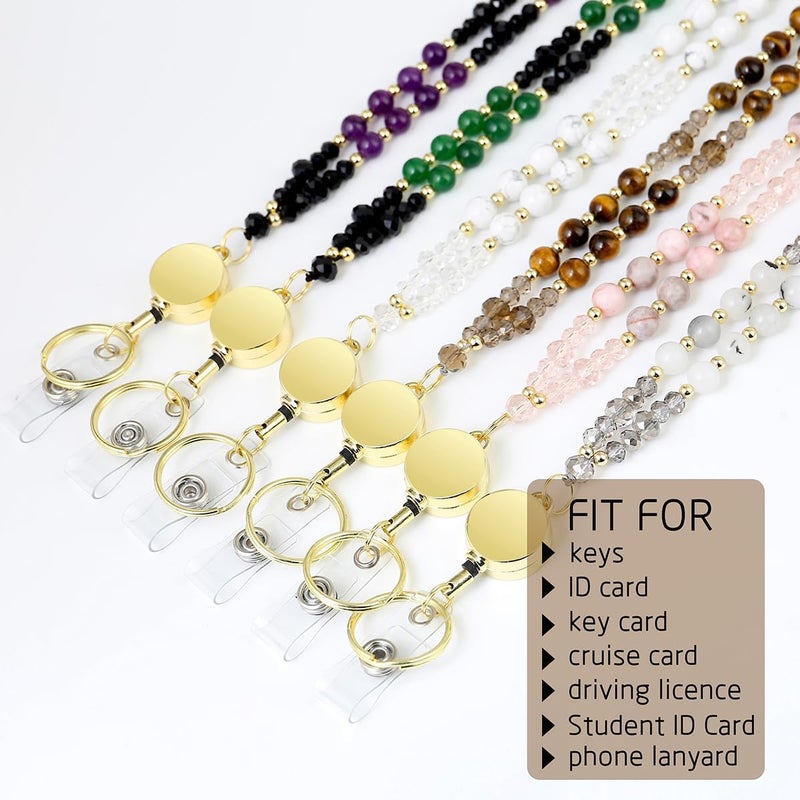 AIDSOTOU Lanyards for ID Badges and Keys,Natural Stone Beaded Teacher Lanyard for Women,Retractable Lanyard with ID Holder Cute Lanyards for Teachers（Pink） - Image 3
